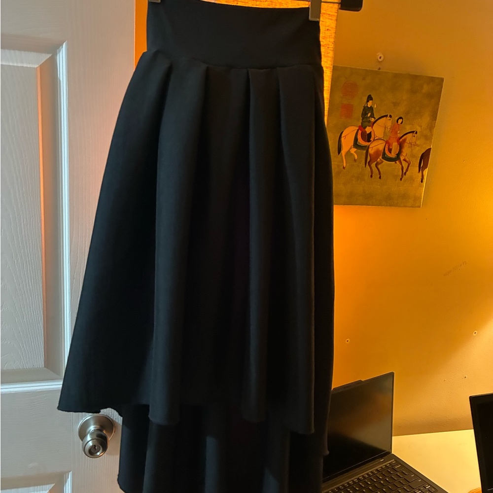 Black High-Waist A-Line Midi Skirt